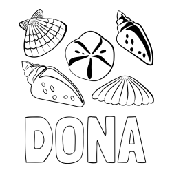 Online izdelana pobarvanka - Pobarvanka imena DONA in pobarvanka različnih školjk