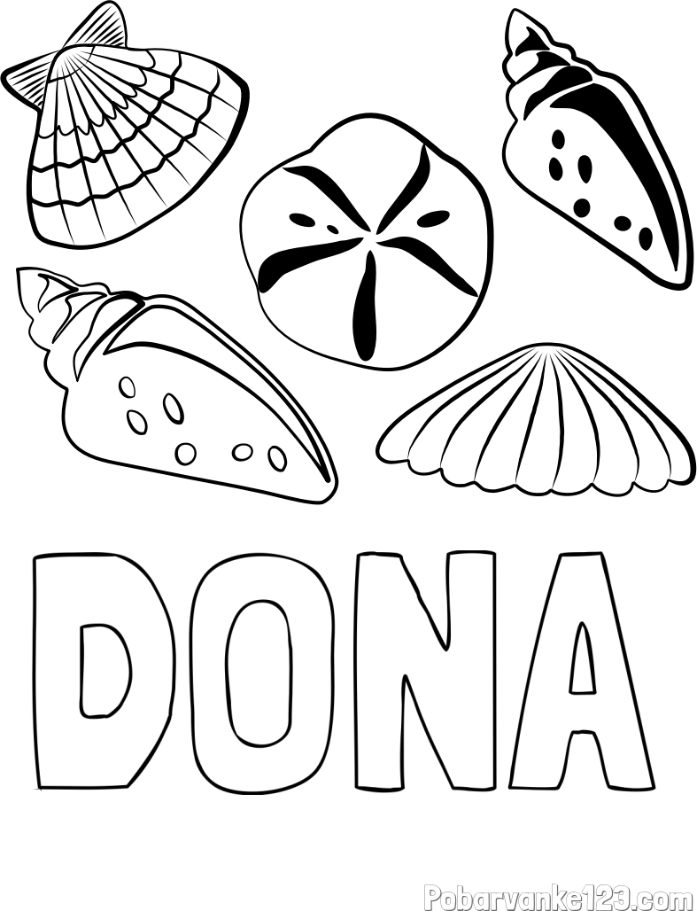 Pobarvanka imena DONA in pobarvanka različnih školjk