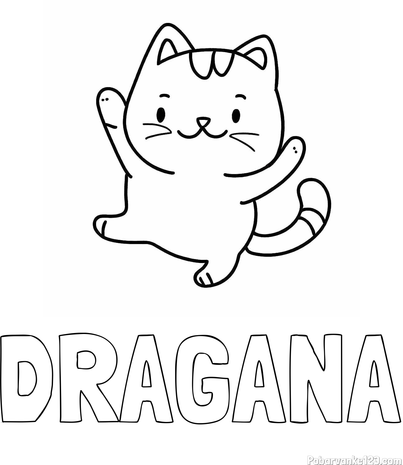 Pobarvanka imena DRAGANA in pobarvanka razigrane mačke