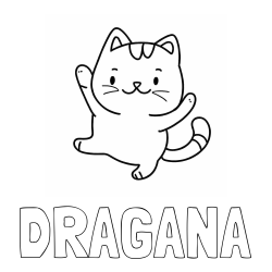 Online izdelana pobarvanka - Pobarvanka imena DRAGANA in pobarvanka razigrane mačke