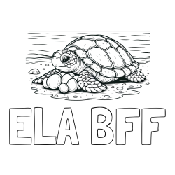 Online izdelana pobarvanka - Pobarvanka imena ELA BFF in pobarvanka želve, ki leže jajca na obali