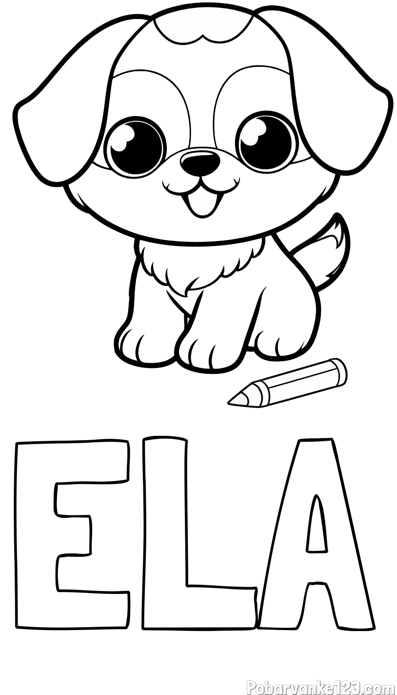 Pobarvanka imena ELA in pobarvanka prikupnega kužka