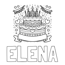 Online izdelana pobarvanka - Pobarvanka imena ELENA in pobarvanka velike torte za rojstni dan