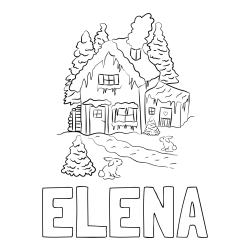 Online izdelana pobarvanka - Pobarvanka imena ELENA in pobarvanka zasnežene hiše