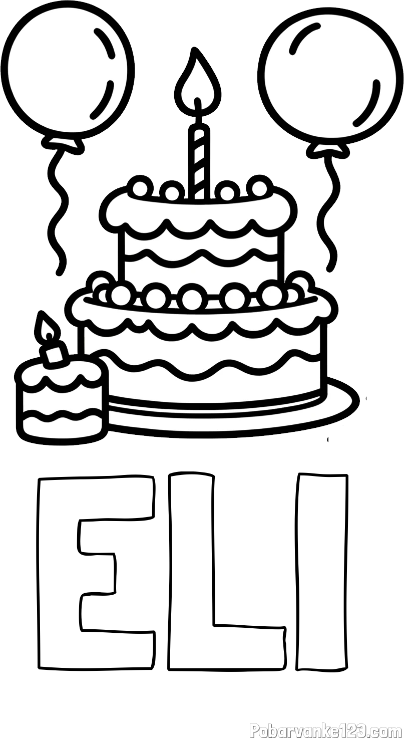 Pobarvanka imena ELI in pobarvanka velike rojstnodnevne torte