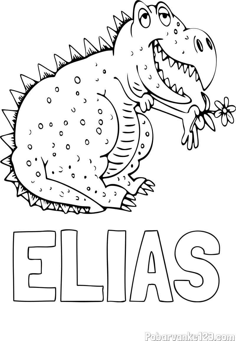 Pobarvanka imena ELIAS in pobarvanka veselega dinozavra