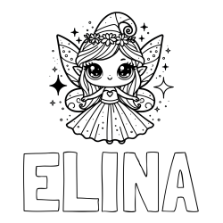 Online izdelana pobarvanka - Pobarvanka imena ELINA in prikupna čarobna vila