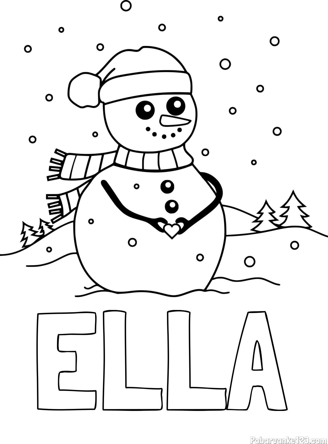 Pobarvanka imena ELLA in pobarvanka prikupnega snežaka