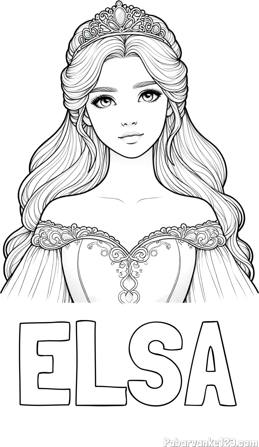 Pobarvanka imena ELSA in pobarvanka realistične princese