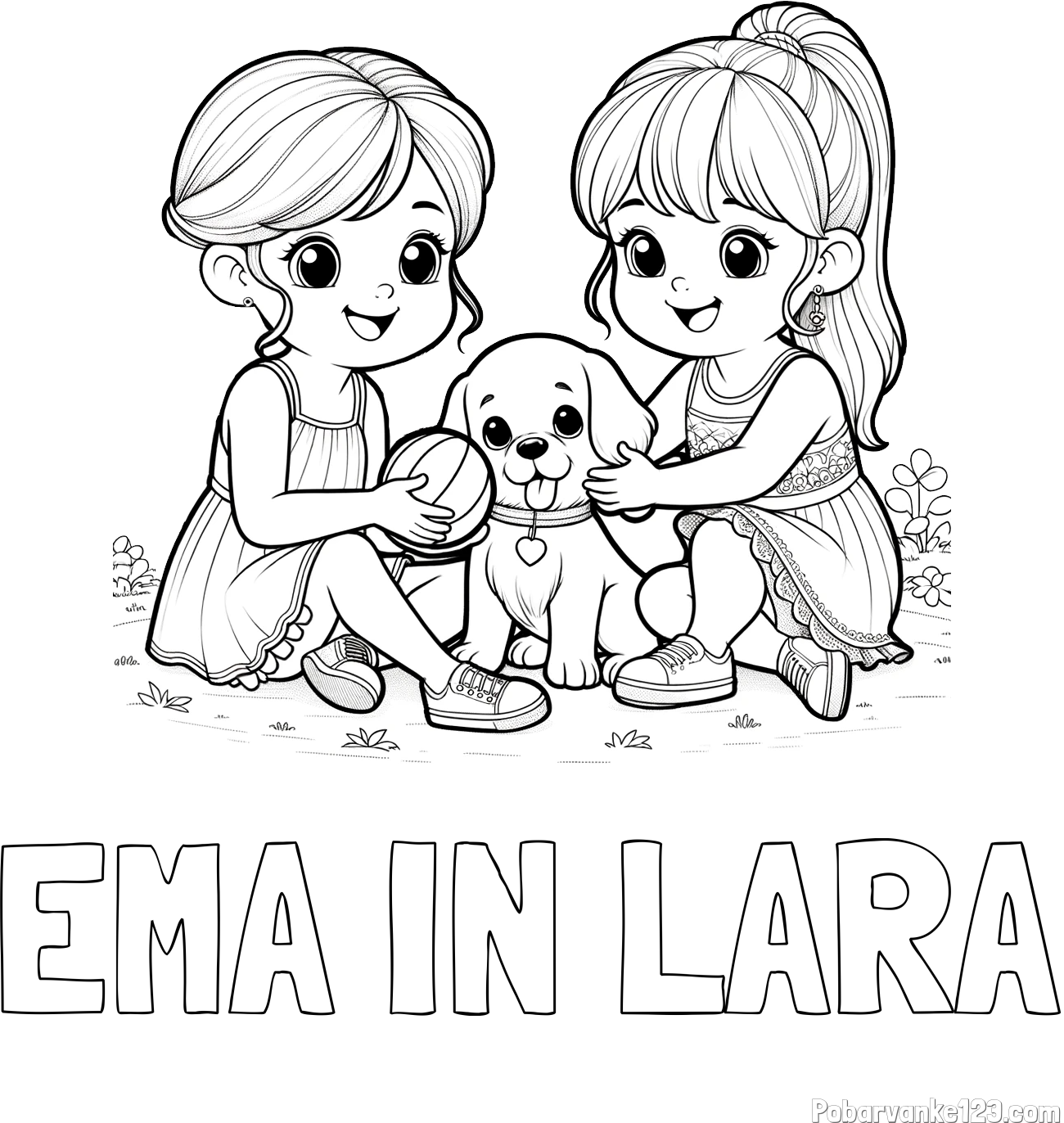 Pobarvanka imena EMA IN LARA in pobarvanka prijateljic s kužkom