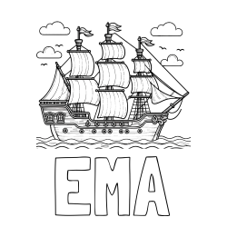 Pobarvanka imena EMA in pobarvanka stare gusarske ladje