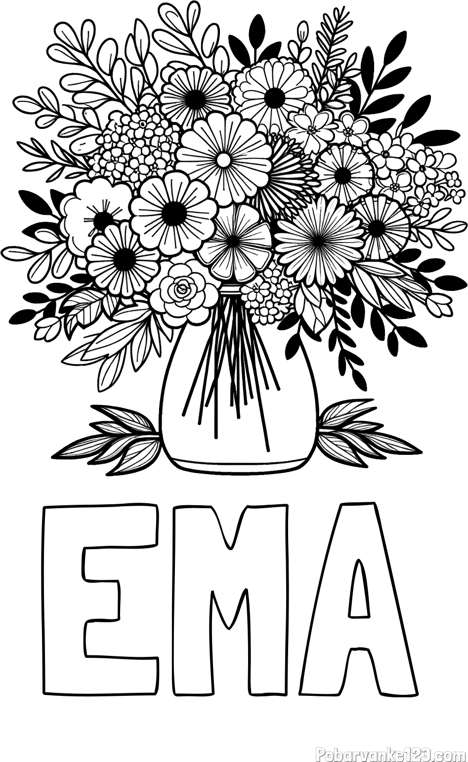 Pobarvanka imena EMA in pobarvanka veliekga šopka rož