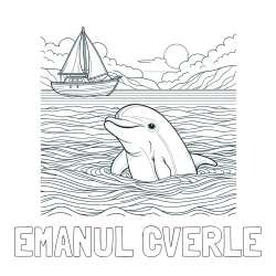 Online izdelana pobarvanka - Pobarvanka imena EMANUL CVERLE in pobarvanka delfina v morju ter jadrnice