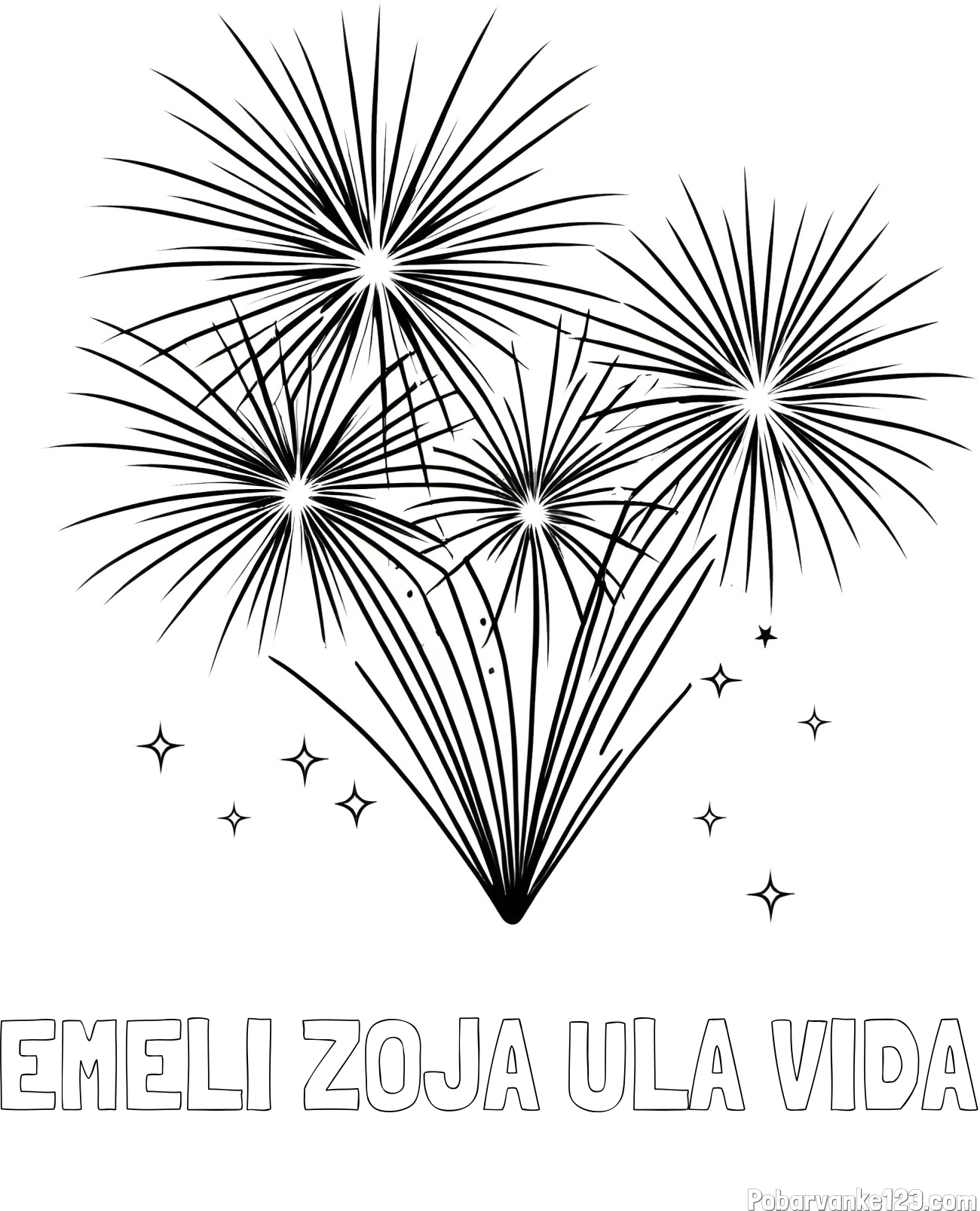 Pobarvanka imena EMELI ZOJA ULA VIDA in pobarvanka ognjemeta z zvezdicami