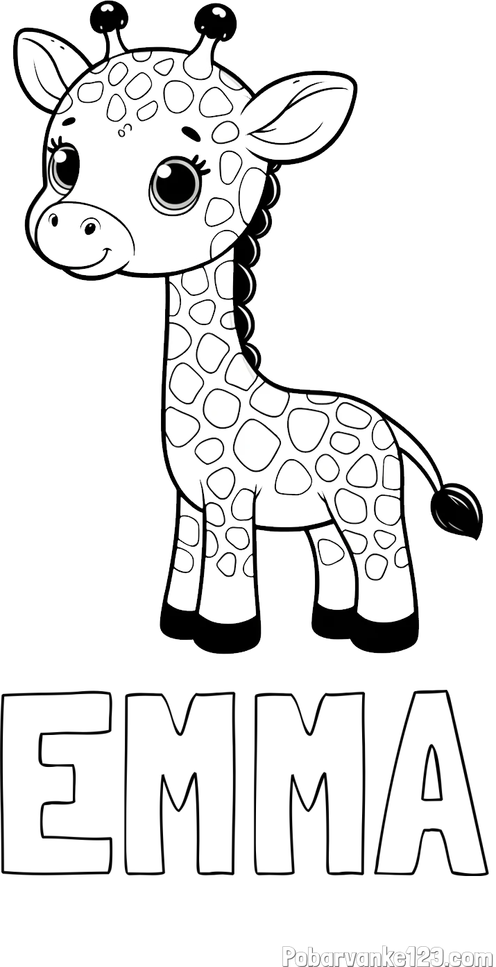 Pobarvanka imena EMMA in pobarvanka simpatične žirafe