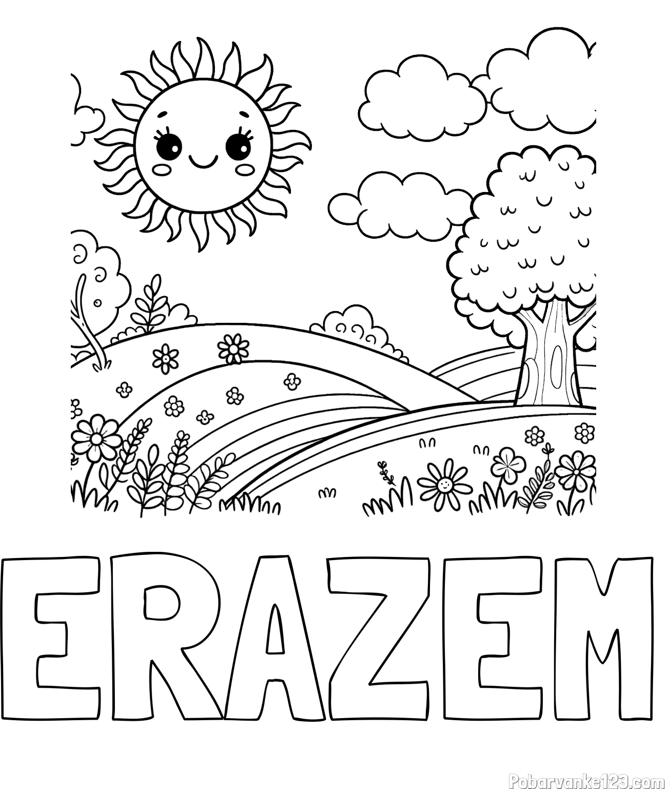 Pobarvanka imena ERAZEM in otroška pobarvanka narave