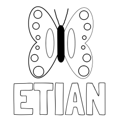 Online izdelana pobarvanka - Pobarvanka imena ETIAN in preprosta otroška pobarvanka metuljčka