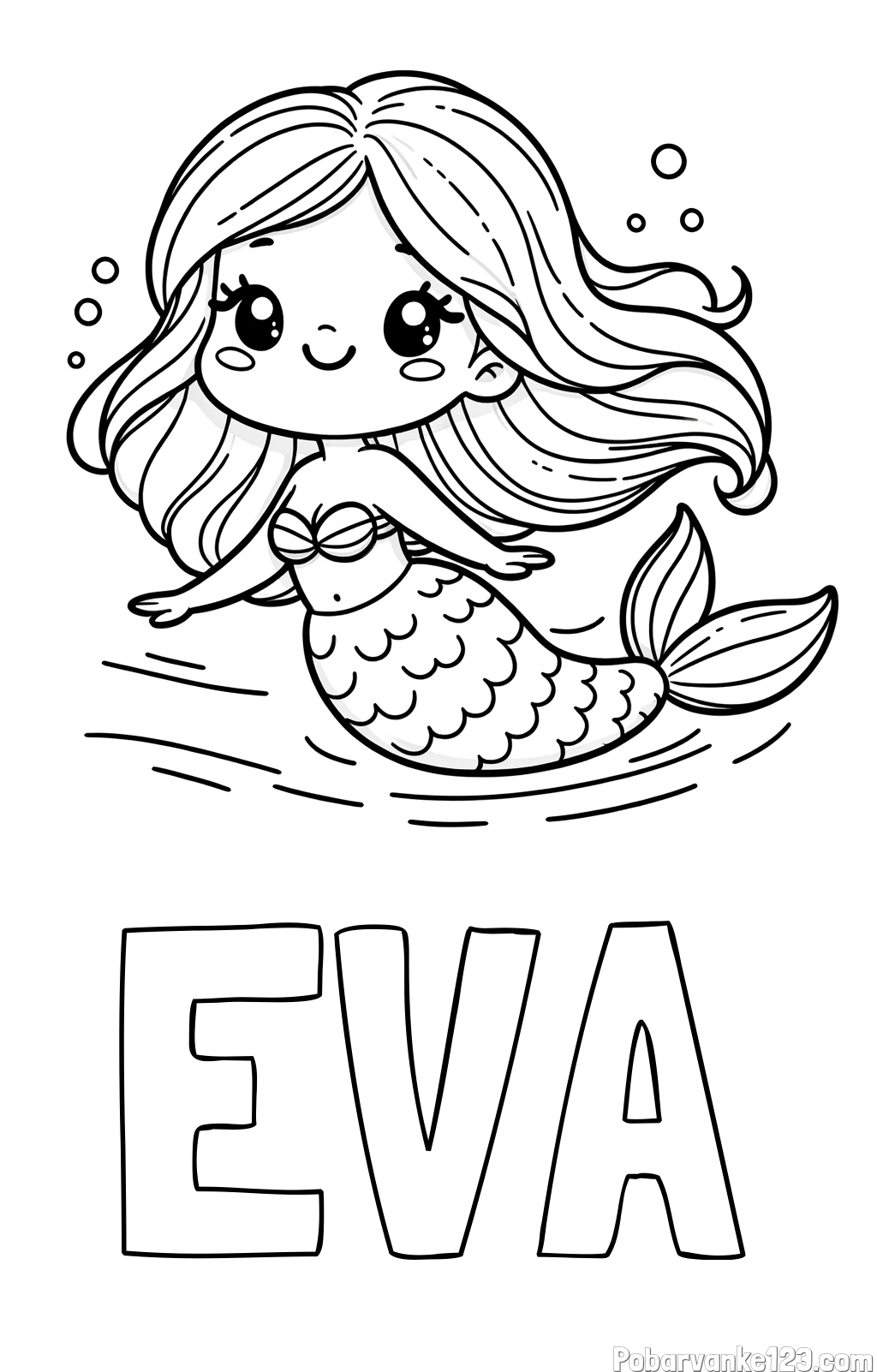 Pobarvanka imena EVA in pobarvanka ljubke morske deklice