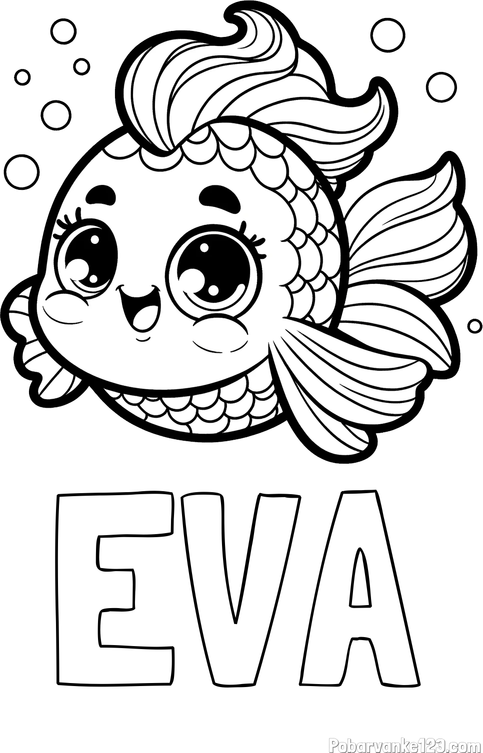 Pobarvanka imena EVA in pobarvanka ljubke pravljične ribe