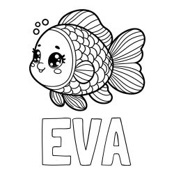 Online izdelana pobarvanka - Pobarvanka imena EVA in pobarvanka ribe z bujnimi plavutmi