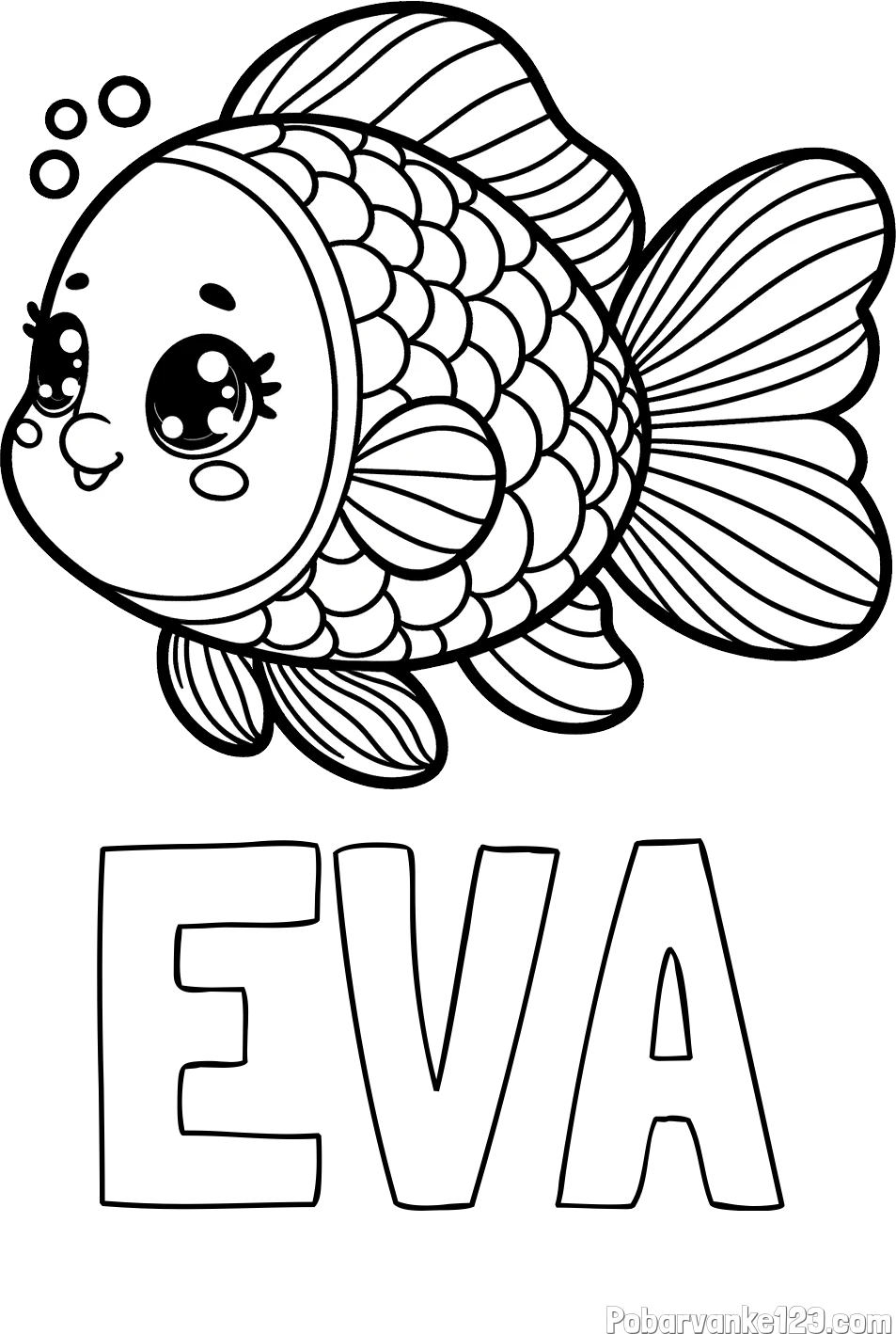 Pobarvanka imena EVA in pobarvanka ribe z bujnimi plavutmi