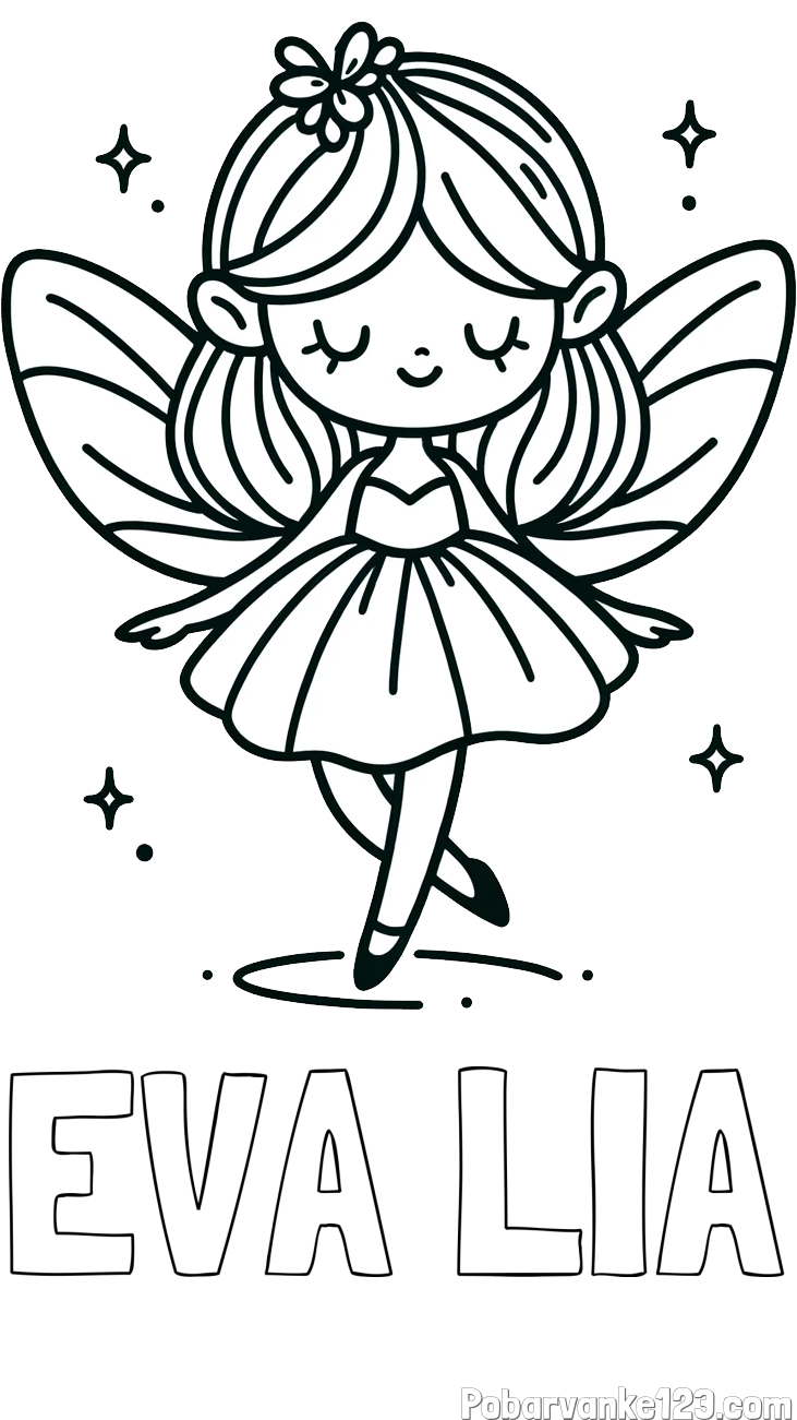 Pobarvanka imena EVA LIA in enostavna pobarvanka čarobne vile
