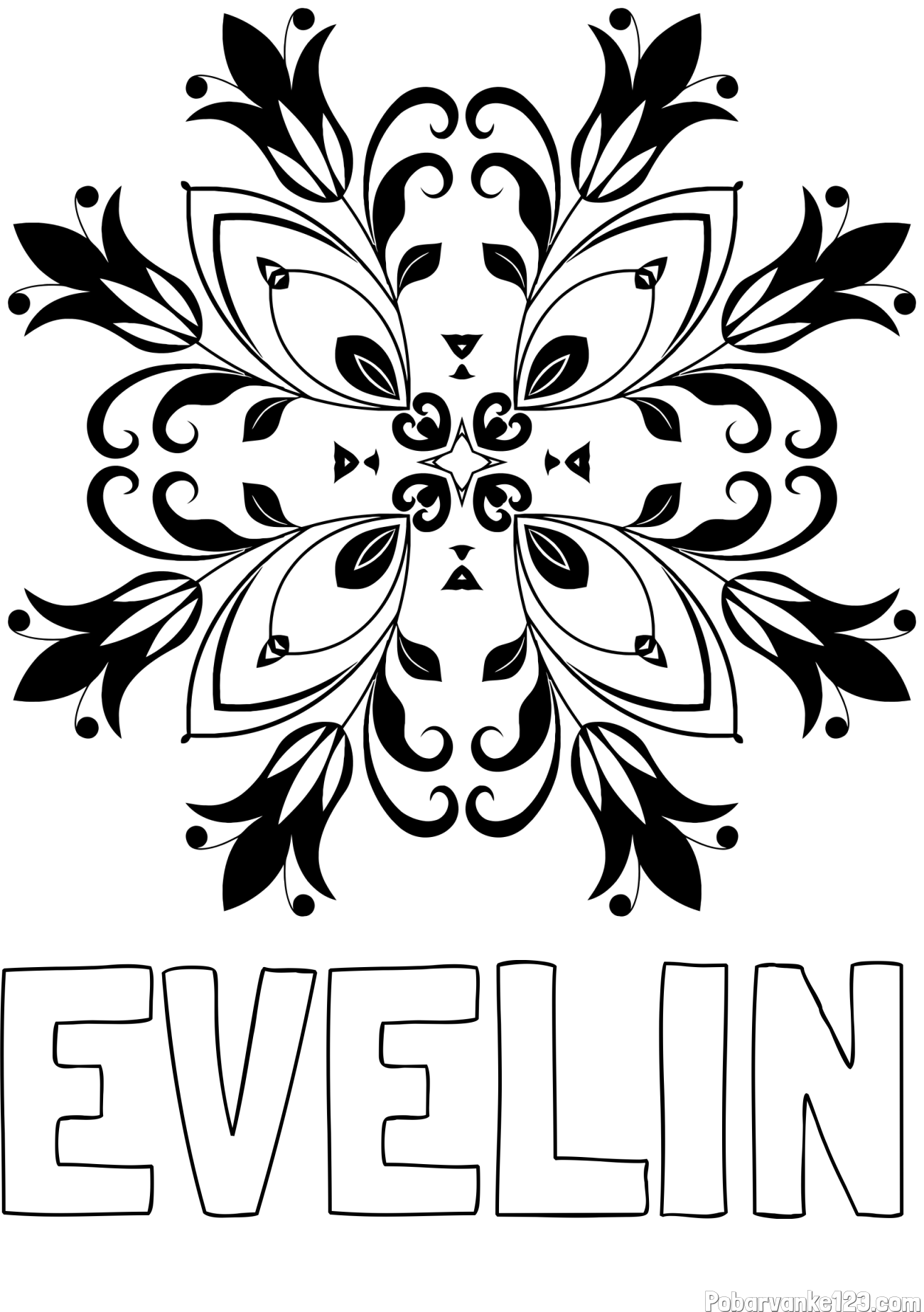 Pobarvanka imena EVELIN in pobarvanka mandale (cvetovi)