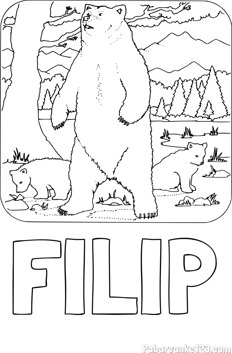 Pobarvanka imena FILIP in pobarvanka medvedke z mladičema