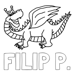 Online izdelana pobarvanka - Pobarvanka imena FILIP P. in pobarvanka zmajčka