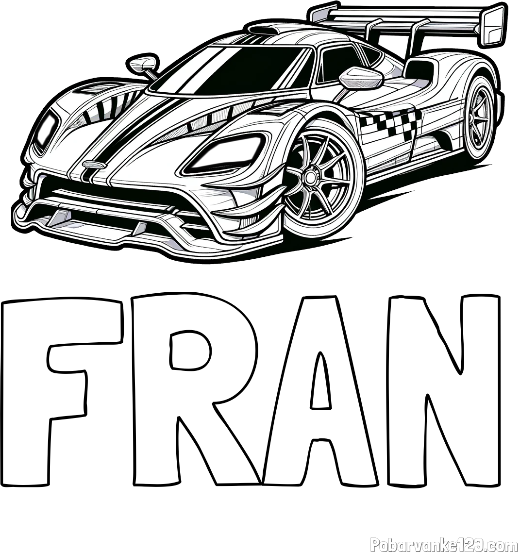 Pobarvanka imena FRAN in pobarvanka modernega športnega avtomobila