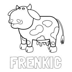 Online izdelana pobarvanka - Pobarvanka imena FRENKIČ in otroška pobarvanka smešne krave