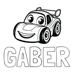 Online izdelana pobarvanka - Pobarvanka imena GABER in pobarvanka otroškega avtomobila