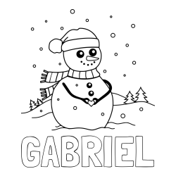 Online izdelana pobarvanka - Pobarvanka imena GABRIEL in pobarvanka prikupnega snežaka