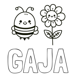 Online izdelana pobarvanka - Pobarvanka imena GAJA in pobarvanka ljubke čebelice in nasmejane rože