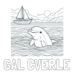 Online izdelana pobarvanka - Pobarvanka imena GAL CVERLE in pobarvanka delfina v morju ter jadrnice