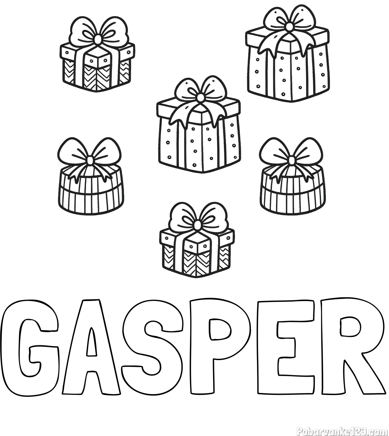 Pobarvanka imena GAŠPER in pobarvanka božičnih daril