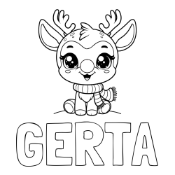 Online izdelana pobarvanka - Pobarvanka imena GERTA in otroška pobarvanka jelenčka Rudolfa s šalom okoli vratu