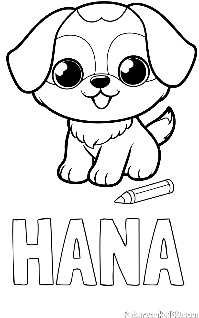 Pobarvanka imena HANA in pobarvanka prikupnega kužka