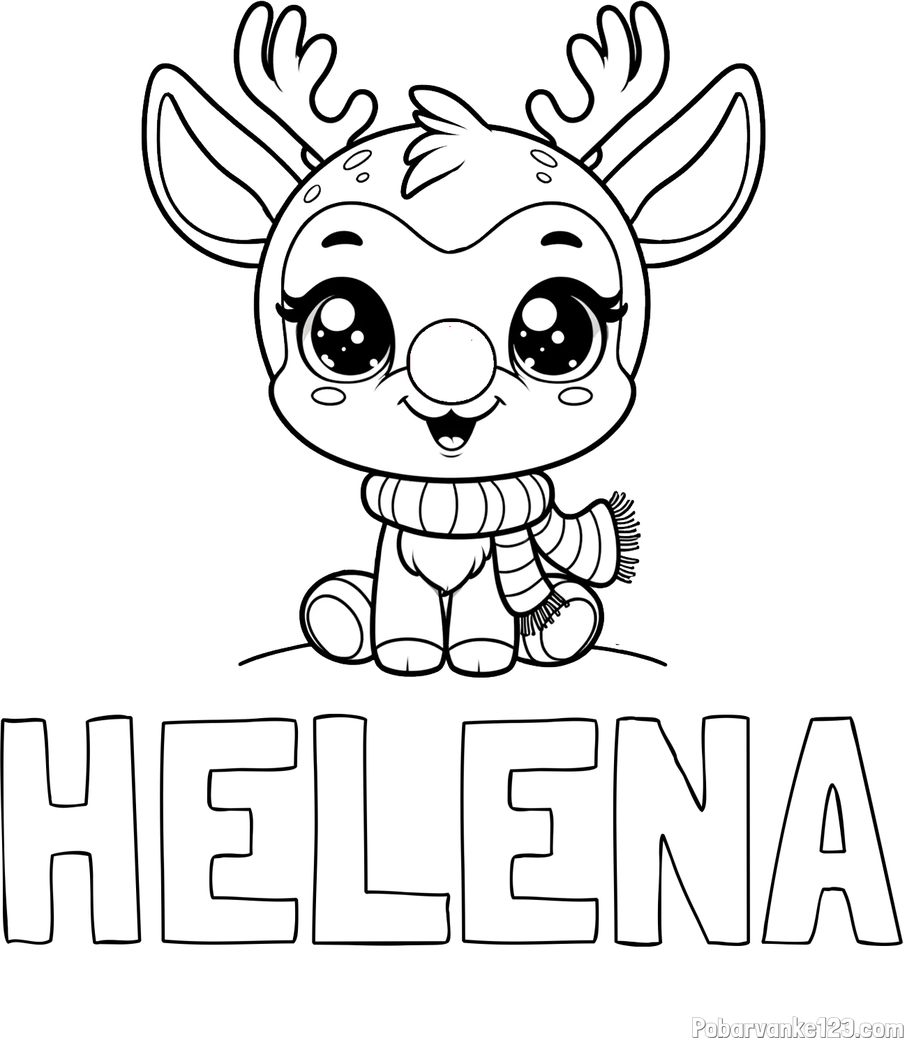 Pobarvanka imena HELENA in otroška pobarvanka jelenčka Rudolfa s šalom okoli vratu