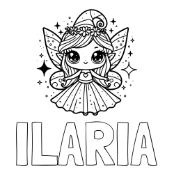 Online izdelana pobarvanka - Pobarvanka imena ILARIA in prikupna čarobna vila