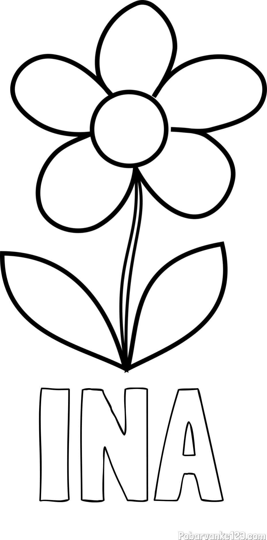 Pobarvanka imena INA in otroška pobarvanka rože
