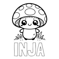 Online izdelana pobarvanka - Pobarvanka imena INJA in otroška pobarvanka gobe