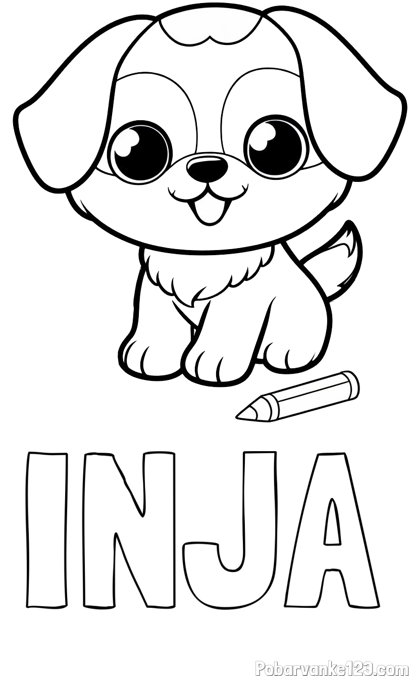 Pobarvanka imena INJA in pobarvanka prikupnega kužka