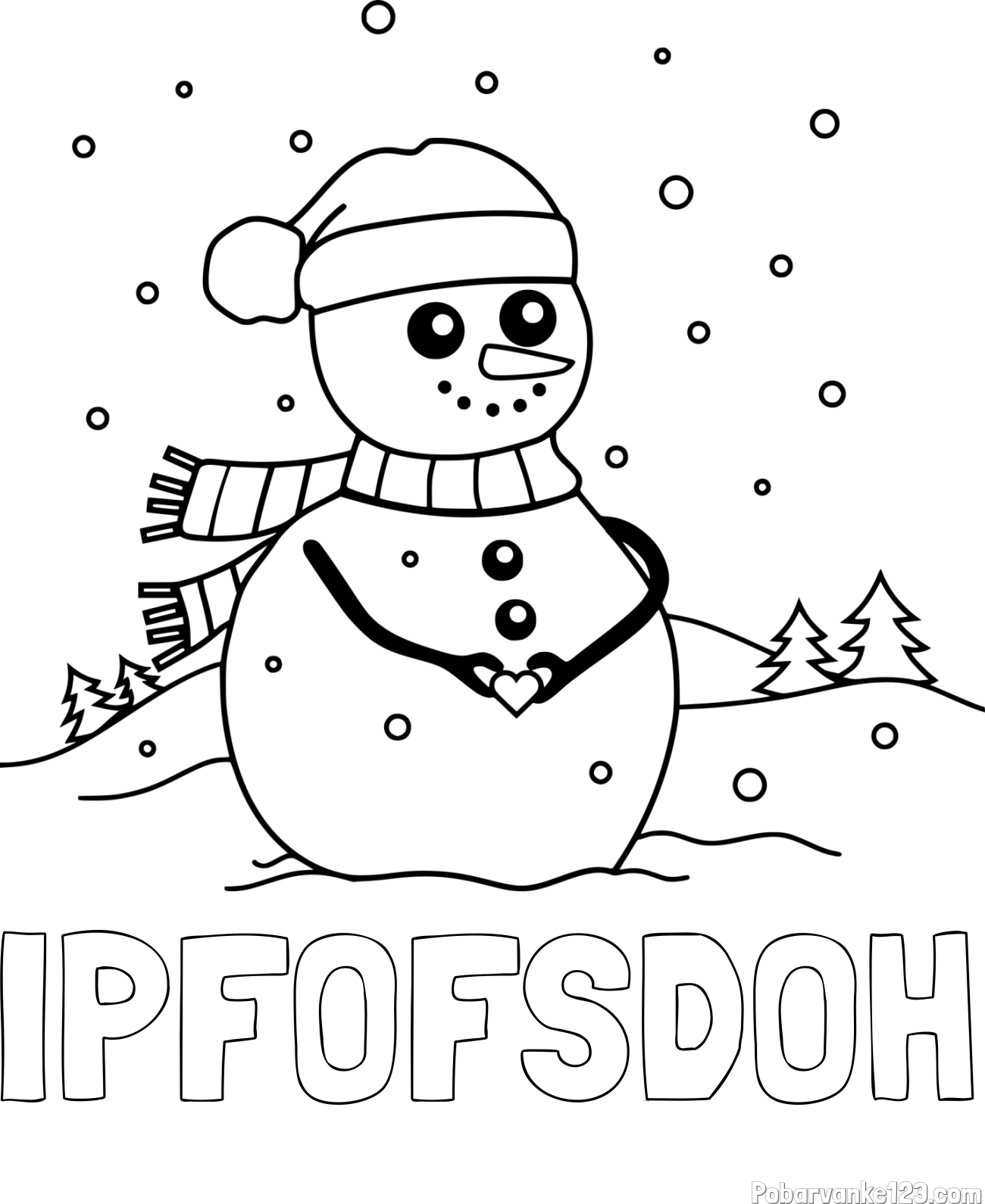 Pobarvanka imena IPFOFŠĐOH in pobarvanka prikupnega snežaka