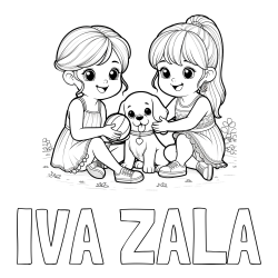 Online izdelana pobarvanka - Pobarvanka imena IVA ZALA in pobarvanka prijateljic s kužkom
