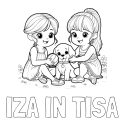 Online izdelana pobarvanka - Pobarvanka imena IZA IN TISA in pobarvanka prijateljic s kužkom