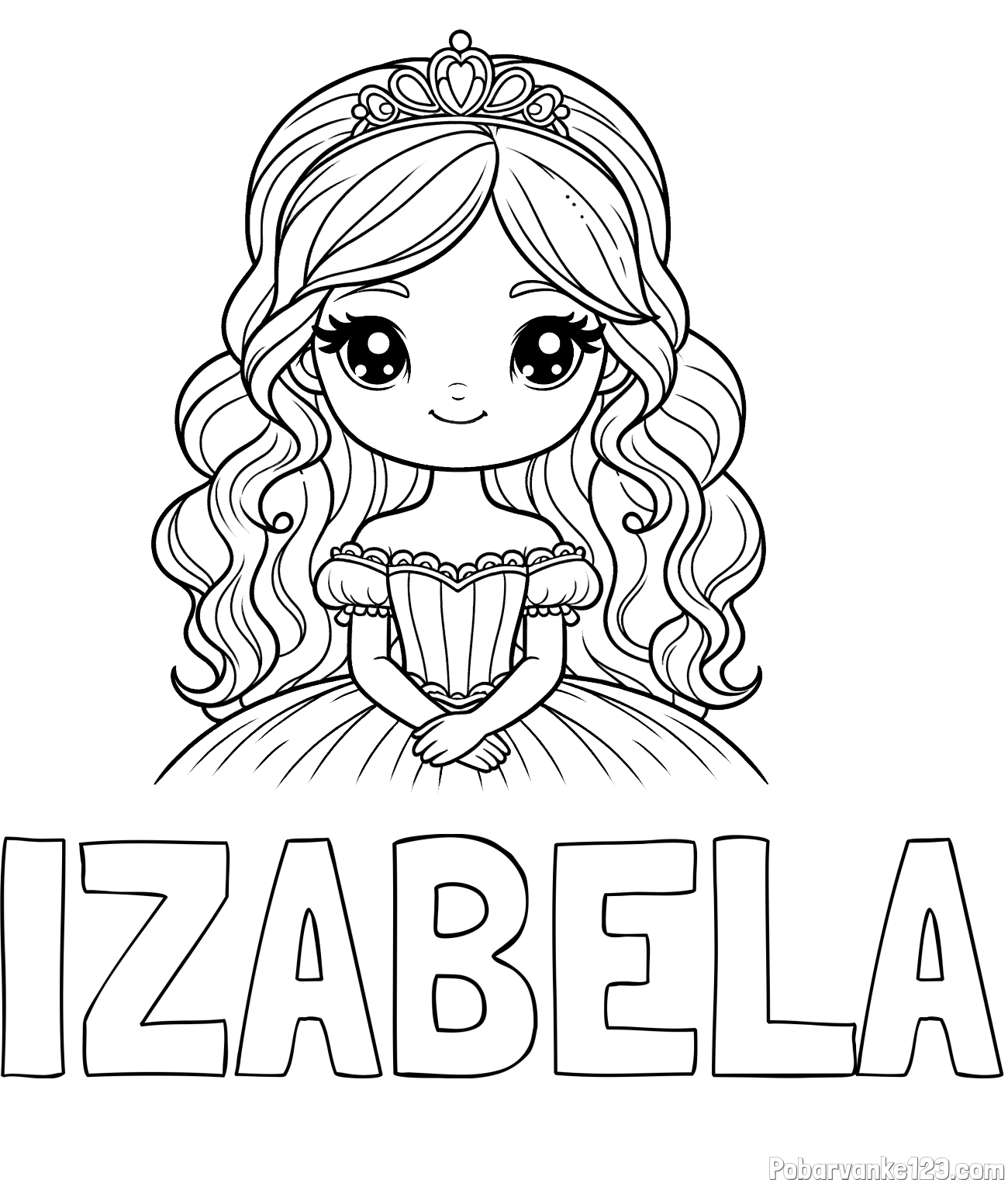 Pobarvanka imena IZABELA in pobarvanka ljubke princese