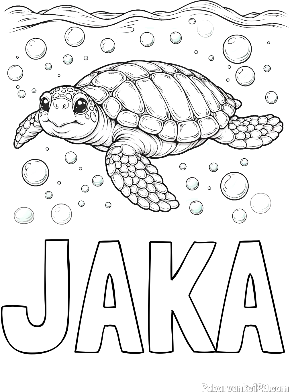 Pobarvanka imena JAKA in pobarvanka želve v morju