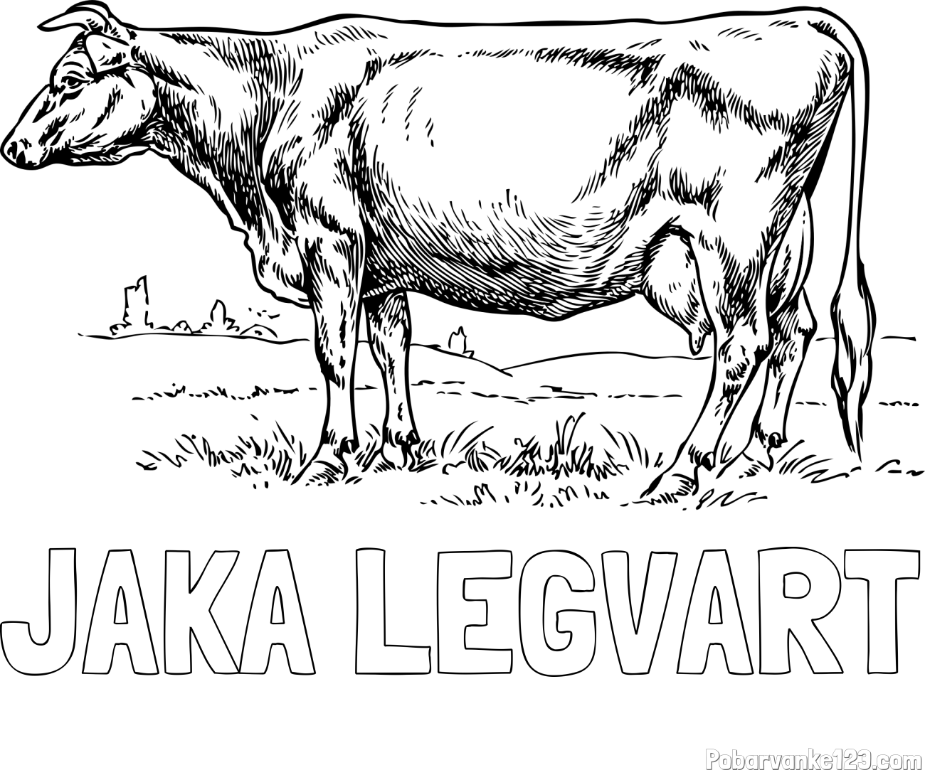 Pobarvanka imena JAKA LEGVART in pobarvanka krave na paši