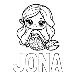 Online izdelana pobarvanka - Pobarvanka imena JONA in pobarvanka prikupne morske deklice